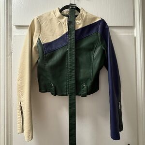 UO Colorblock Faux Leather Cropped Moto Jacket